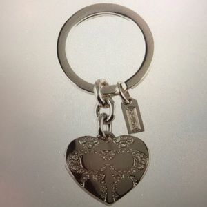 NWOT COACH Heart Silver Locket Key Chain Fob Charm